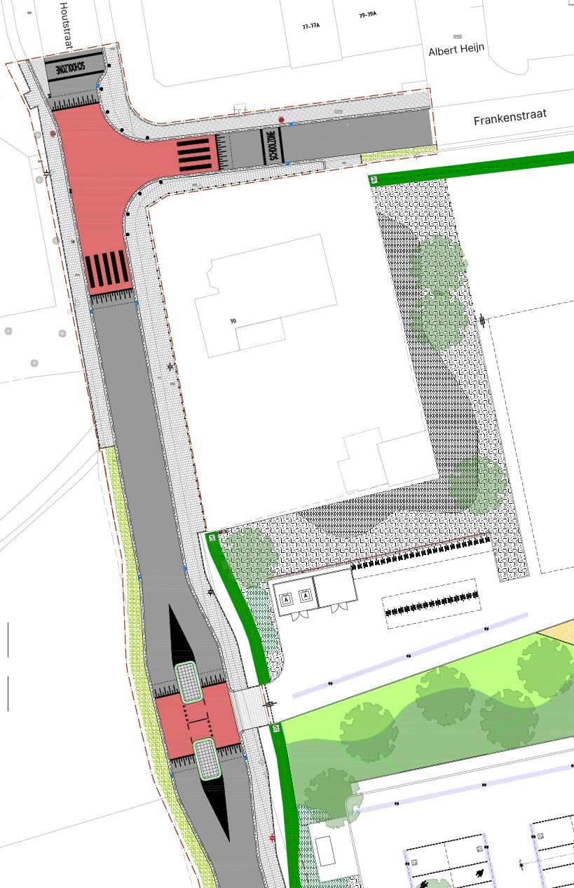 Situatietekening van de nieuwe situatie Kempenweg Obbicht