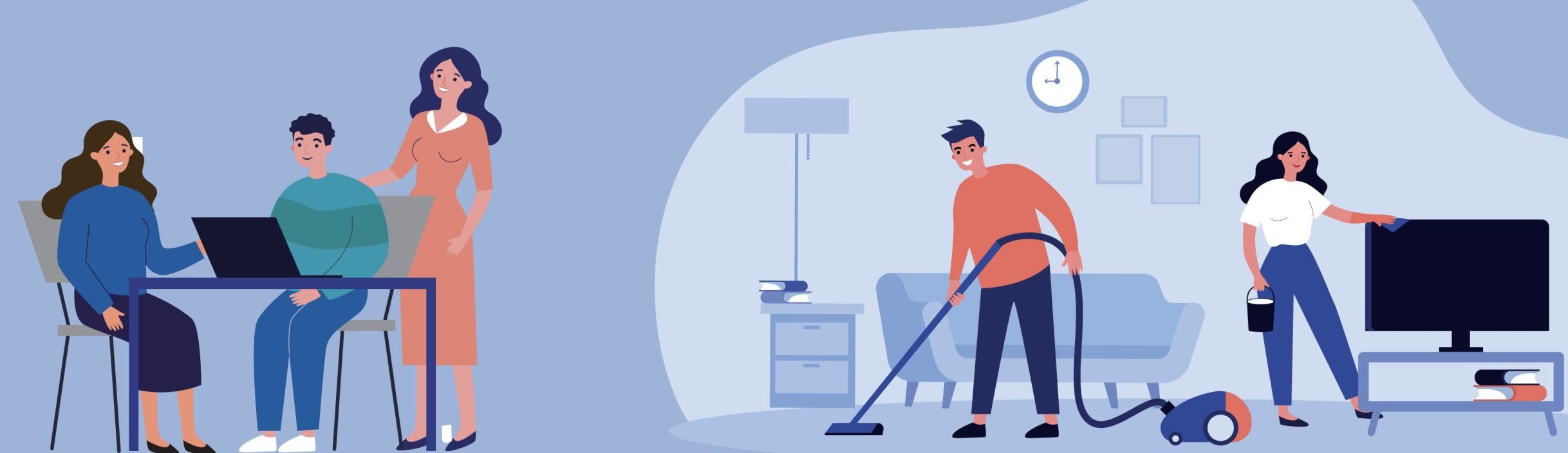 Mensen die aan het werken zijn of aan het schoonmaken zijn.